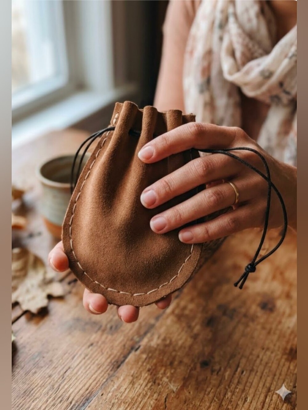 Handmade Genuine Suede Tan Trinket Pouch